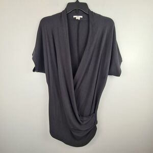 Helmut Lang Modal Wool Blend Draped Wrap Short Sleeve Top Medium Deep V-Neck